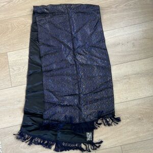 Antique Silk Navy & Gold Embroidered Fringed Shoulder Shawl 65x16.5 Made Beirut